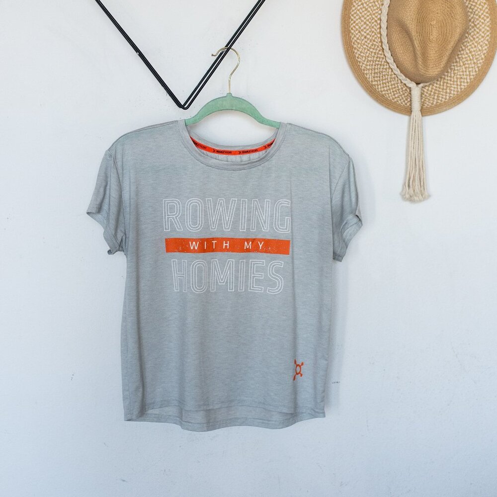 Orangetheory OTF // Grey Cropped Crewneck Tee "Rowing With My Homies"